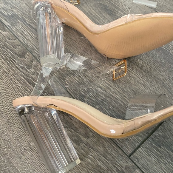 Clear strap heels chunky heel beige - Picture 6 of 10